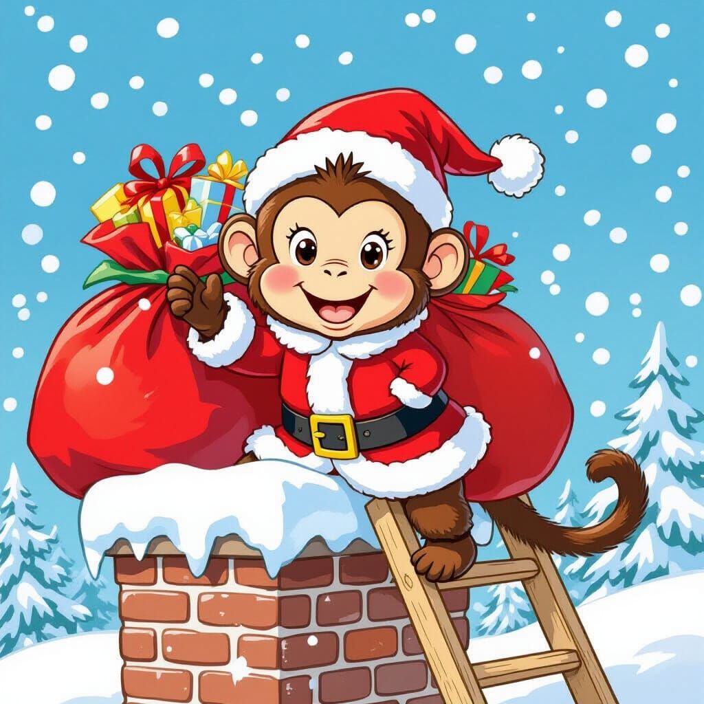 Festive Monkey Delivering Presents: Watercolor Illustration
