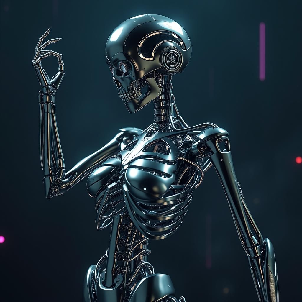 Metallic Android Skeleton with Carbon Fiber, Gritty Backgrou...