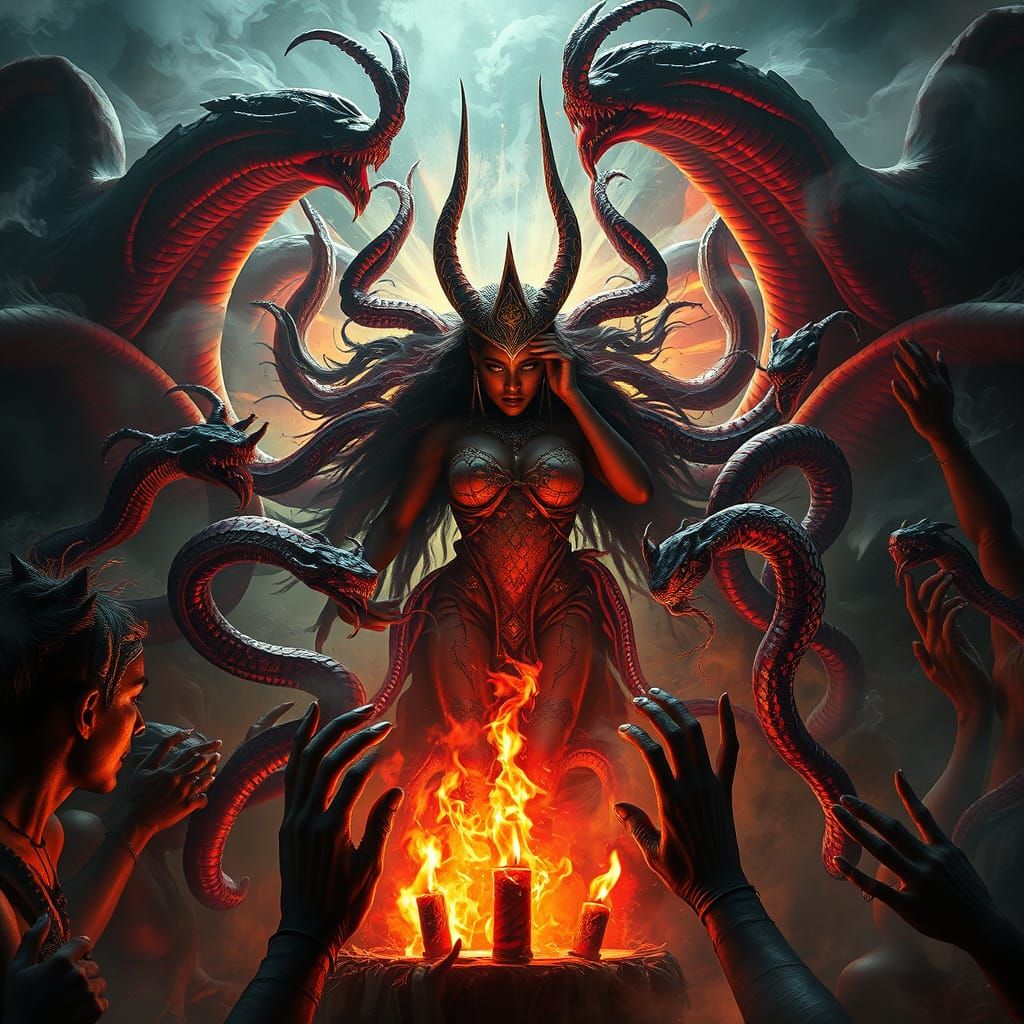 Erzulie in Demonic Voodoo Ritual, Hyperrealistic Cinematic S...