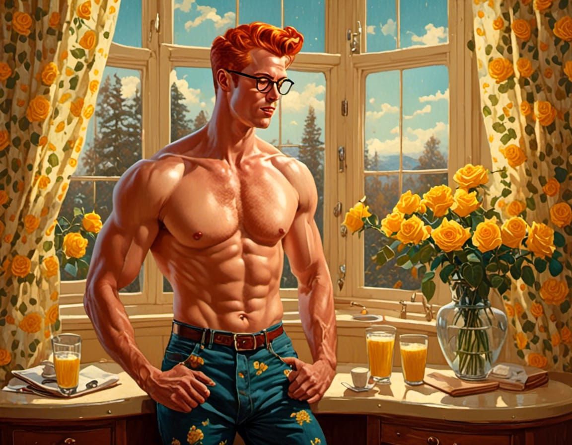 Redhead Hunk Drinks Milk: Retro Rockabilly Pin-Up