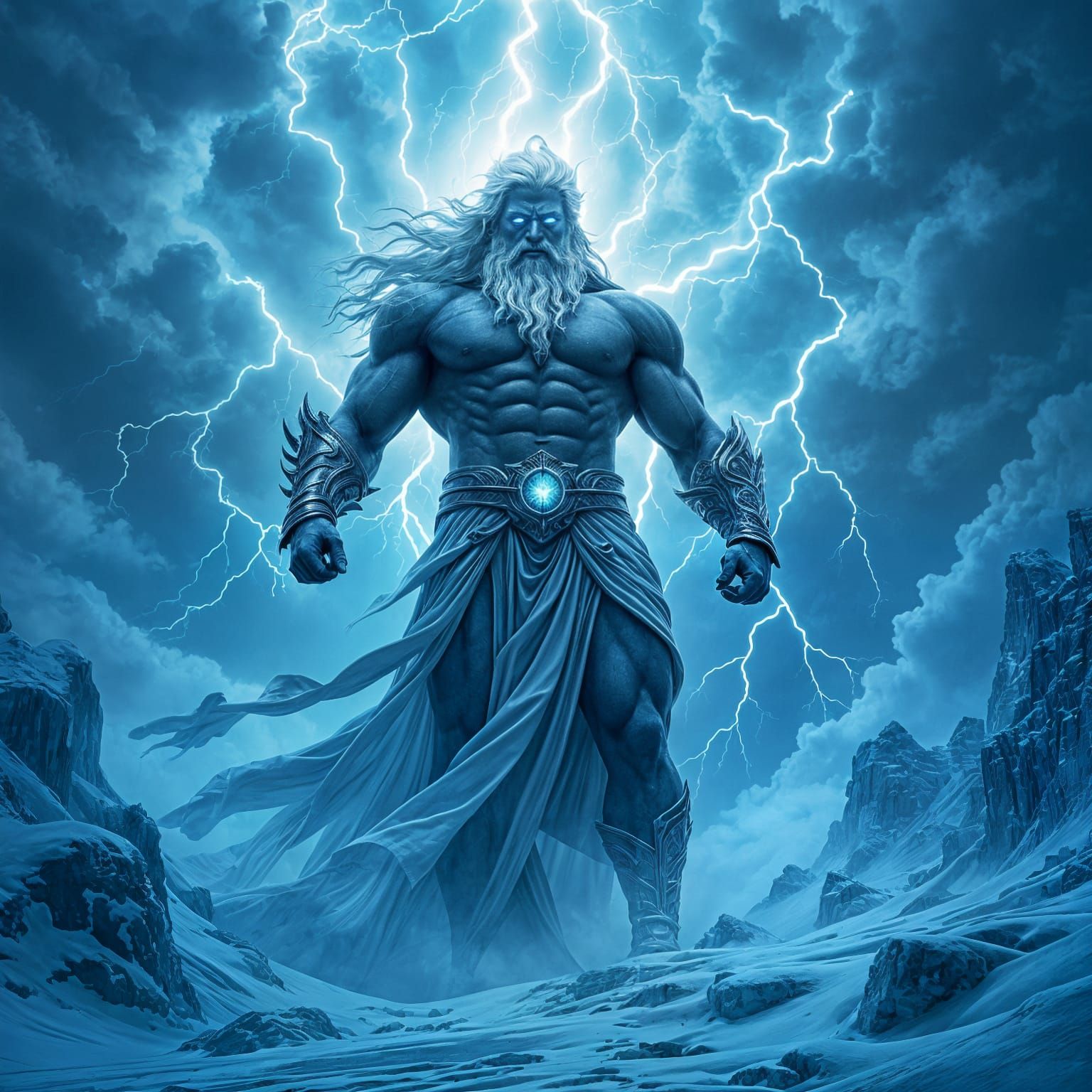 Zeus Embodied as Storm Energy on Frozen World