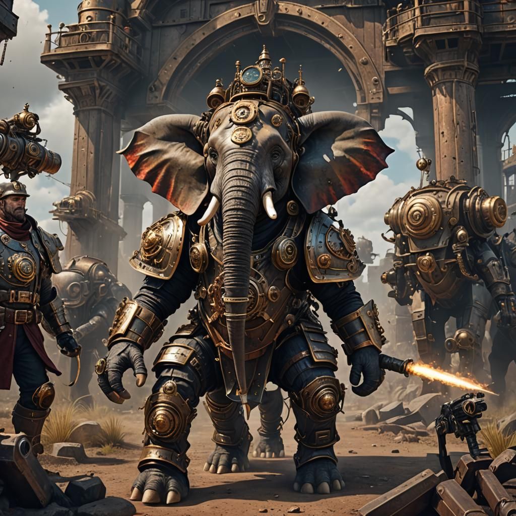 Steampunk War Elephant in Detailed Matte Painting