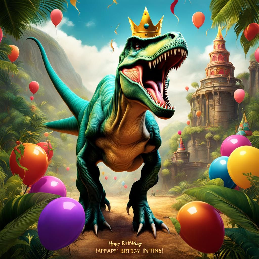 Birthday Invitation with Crowned T-Rex: Fantasy Concept Art