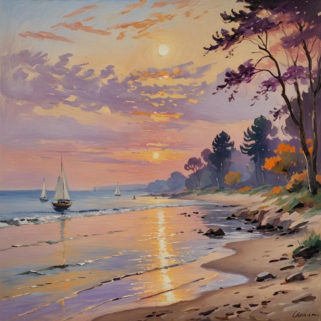 Impressionist Sunset Beach Oil Painting