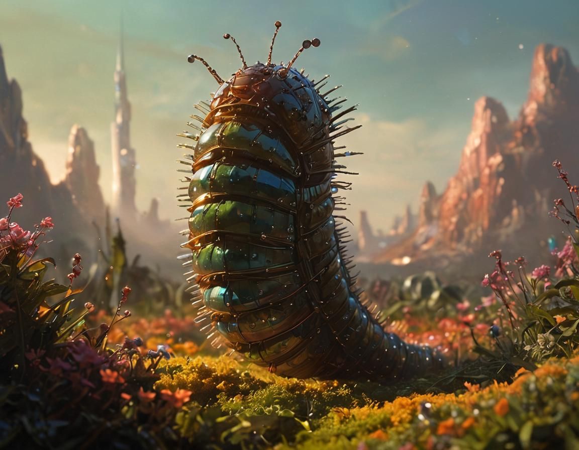 Iridescent Caterpillar in Oversized Garden