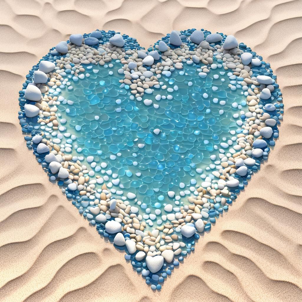 Heart-Shaped Stone Arrangement on Sandy Beach