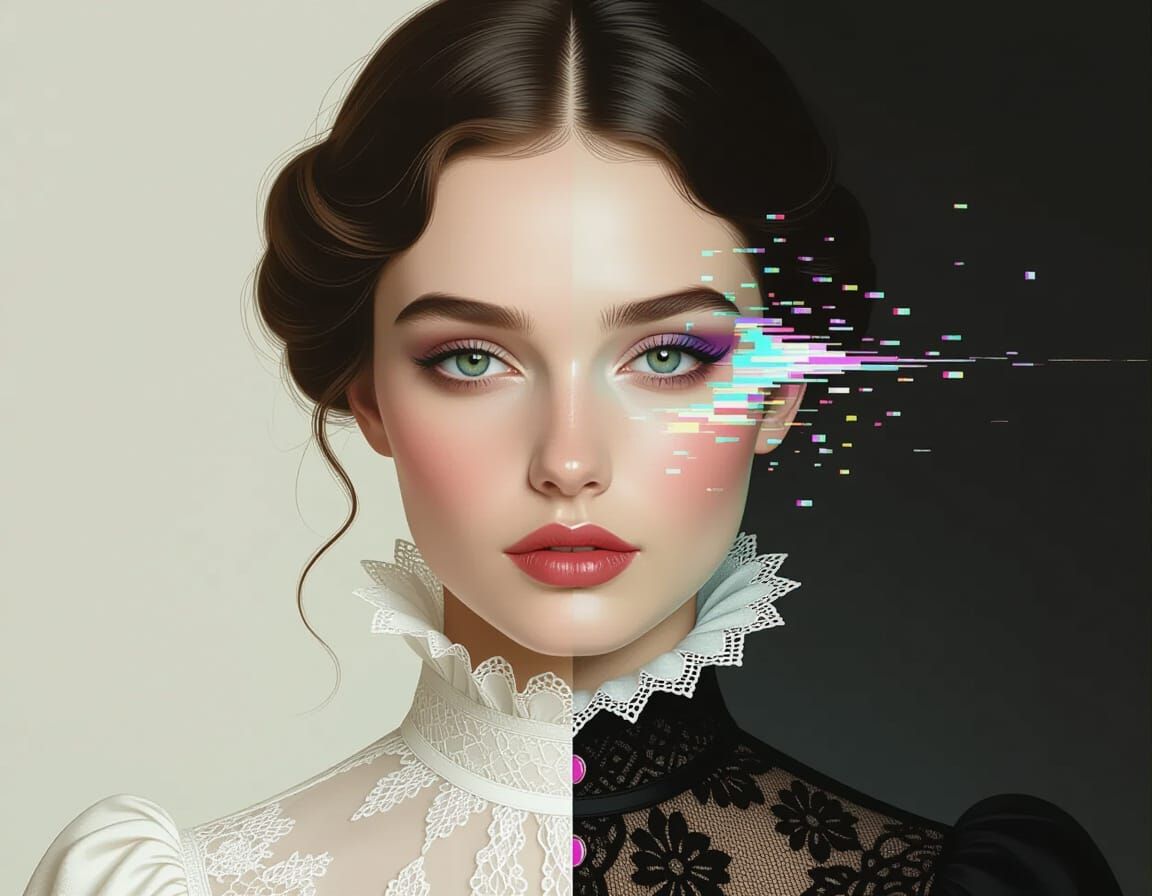 Contrasting Styles: Sfumato Meets Glitch Art Portrait