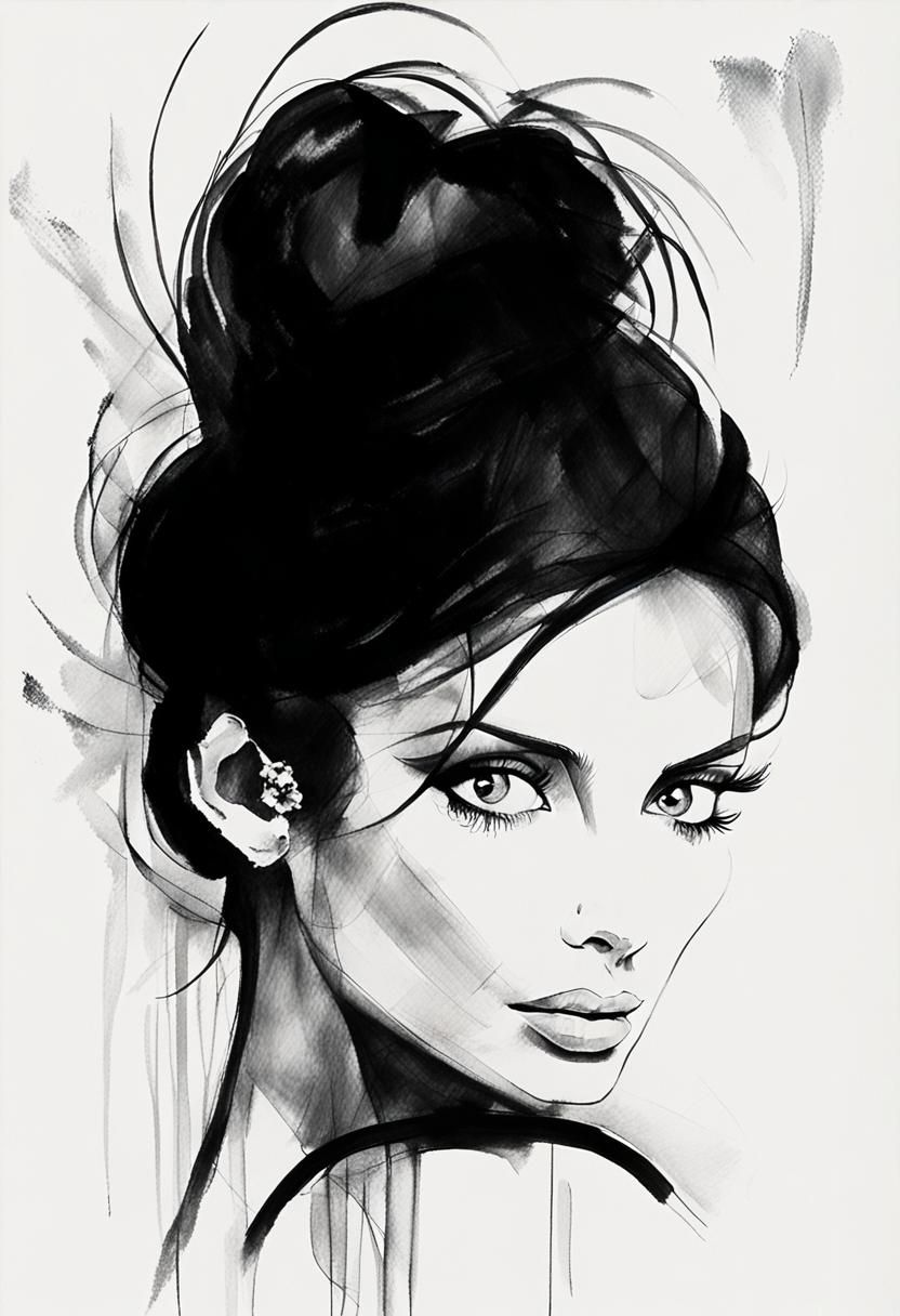 Fashion illustration Sophia Loren charcoal sketch