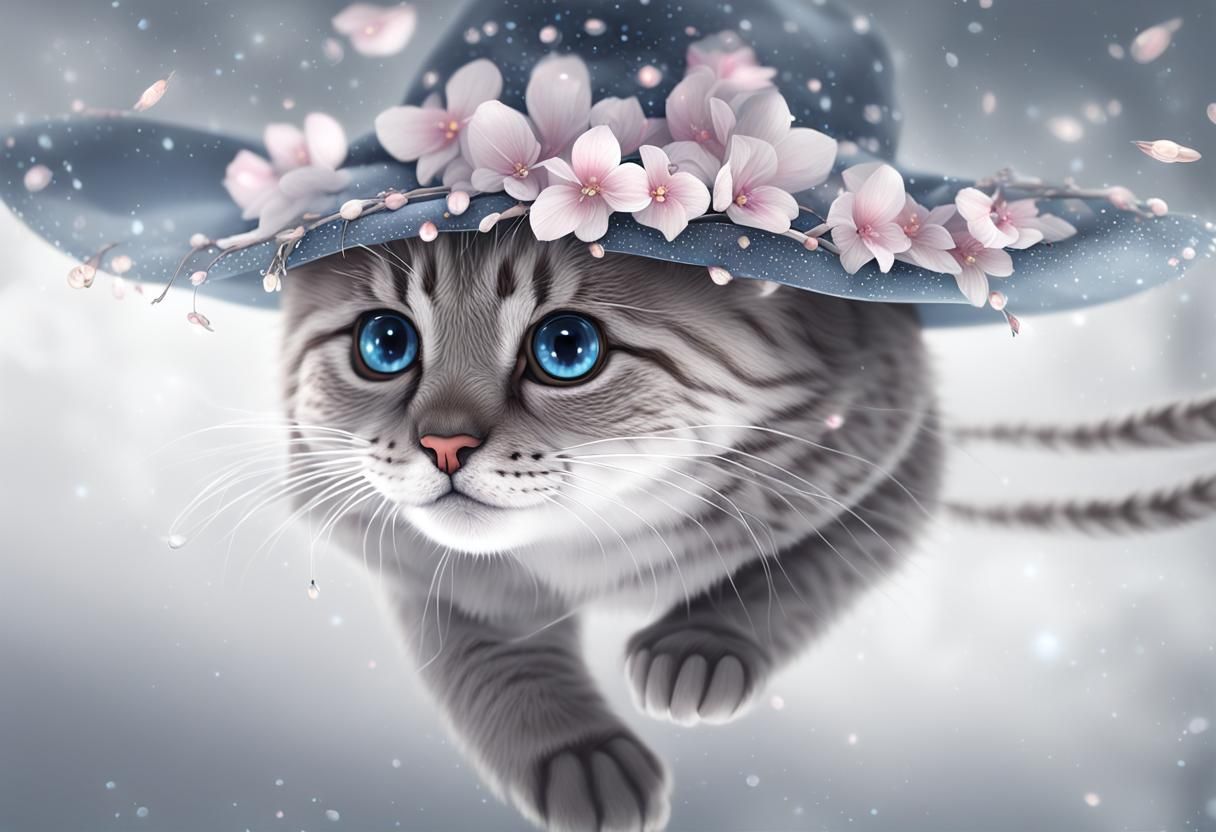 Adorable Kitty in Ghibli Style with Fireflies