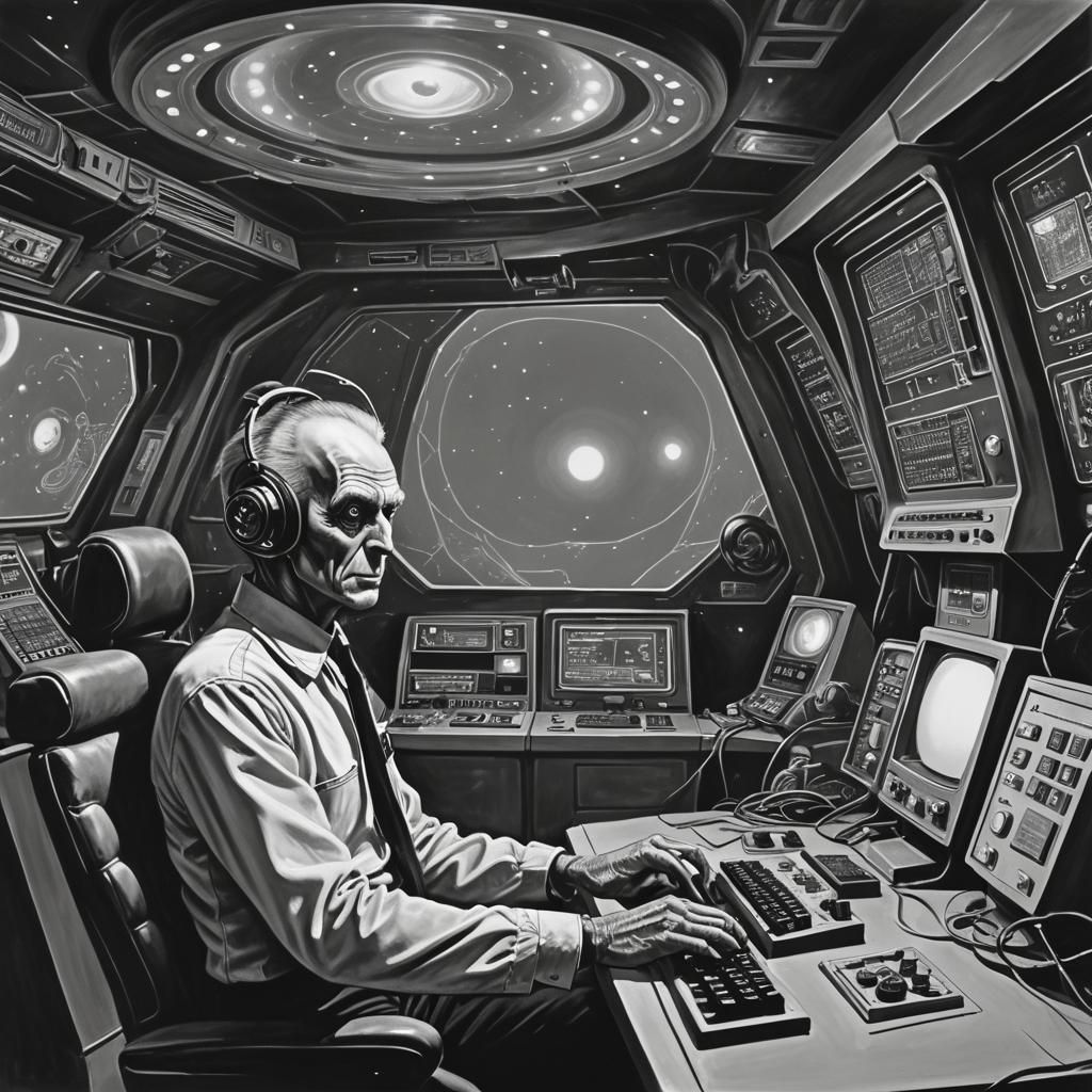 Alien Watches Doctor Who in Frazetta Painting