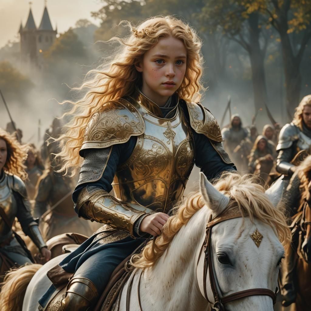 Golden Haired Princess Rides to Battle: Renaissance Style