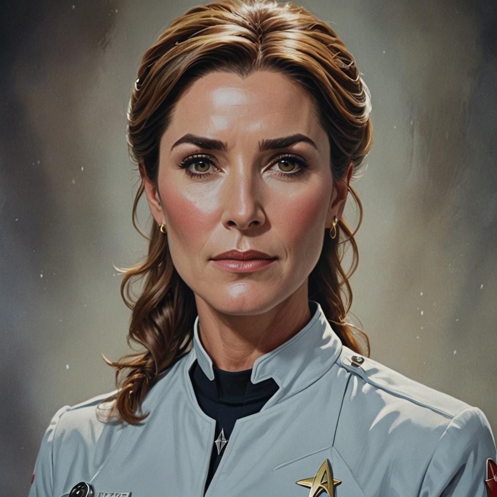 Peri Gilpin as a Star fleet medical officer