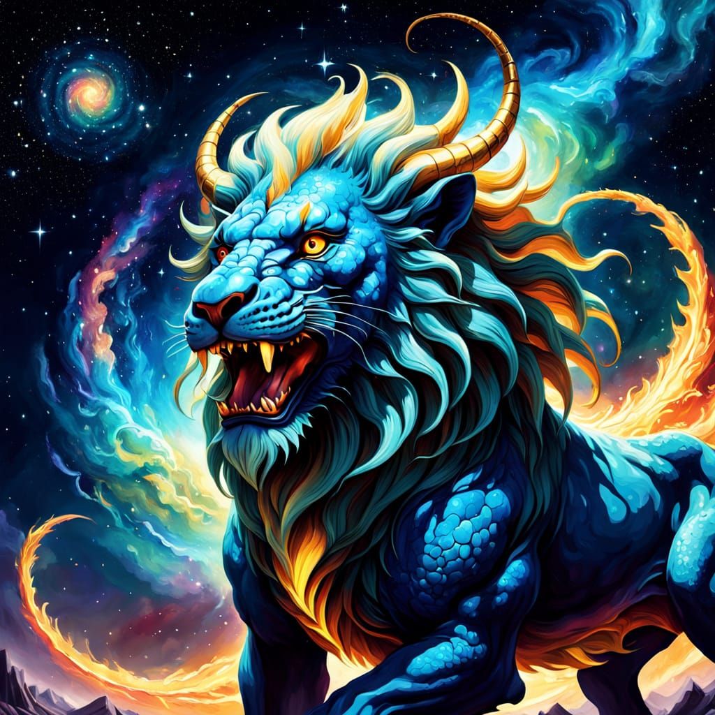 Demiurge Dragon Creates Universe: Surreal Oil Painting