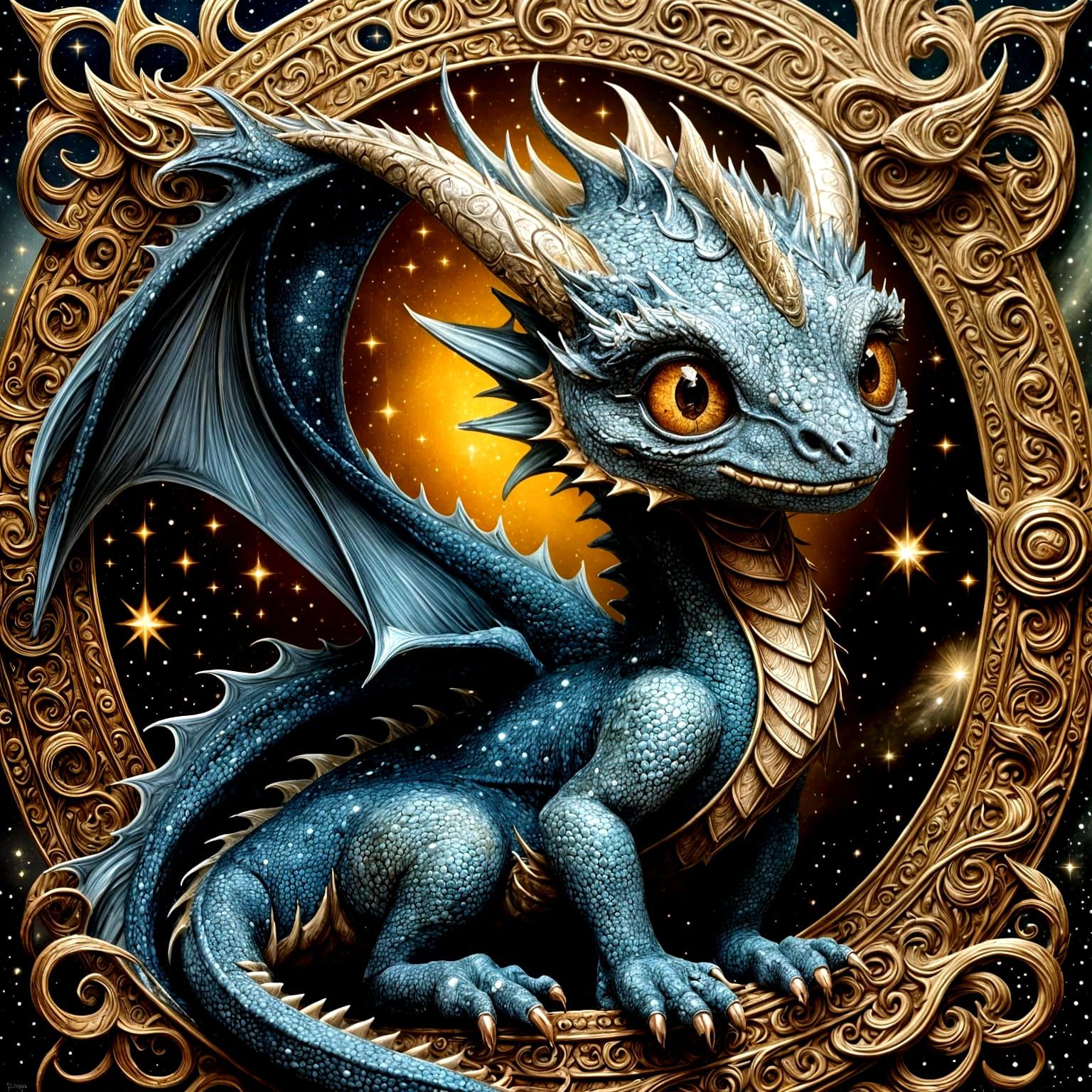 Cute Baby Dragon with Filigree Details