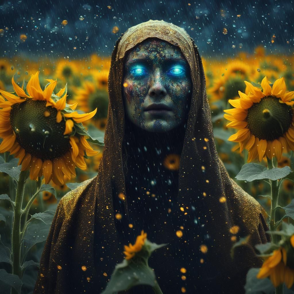 Ghost Weeping in Sunflower Field: Glitchcore Horror