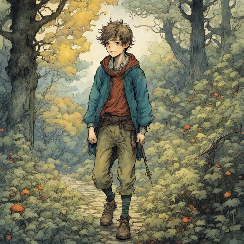 Cheerful Boy in Vibrant Forest Landscape