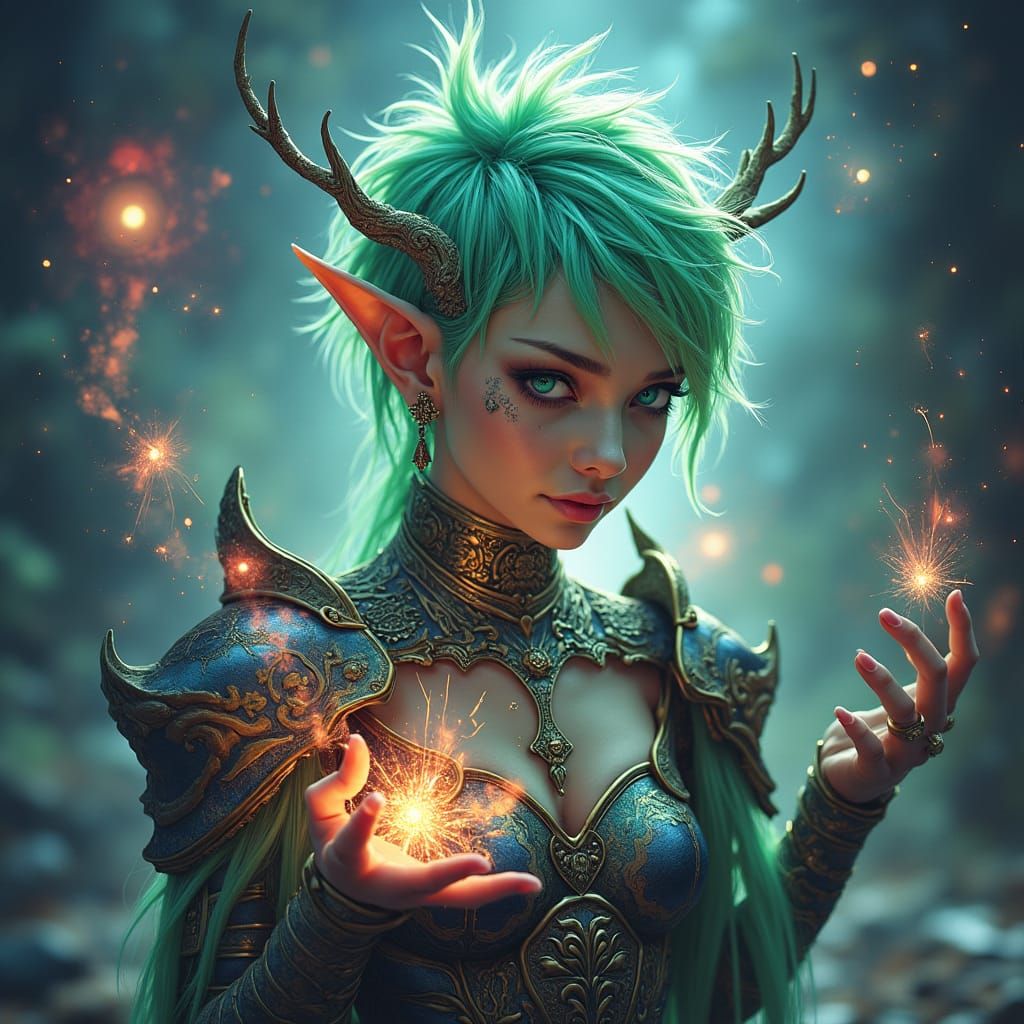 Ethereal Elven Sorceress in Punk Armor