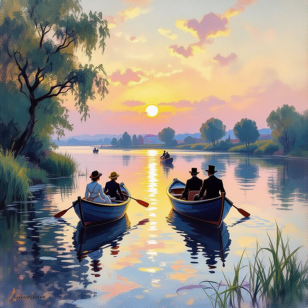 Steampunk Characters in Sunlit Nostalgic Landscape