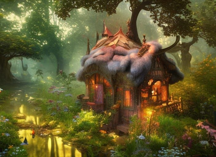 Enchanted Fairy Cottage with Glowing Flowers