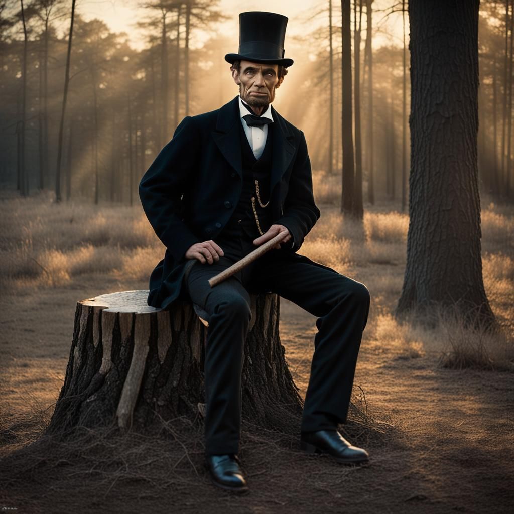 Young Abraham Lincoln with Ax in Evening Sunlight
