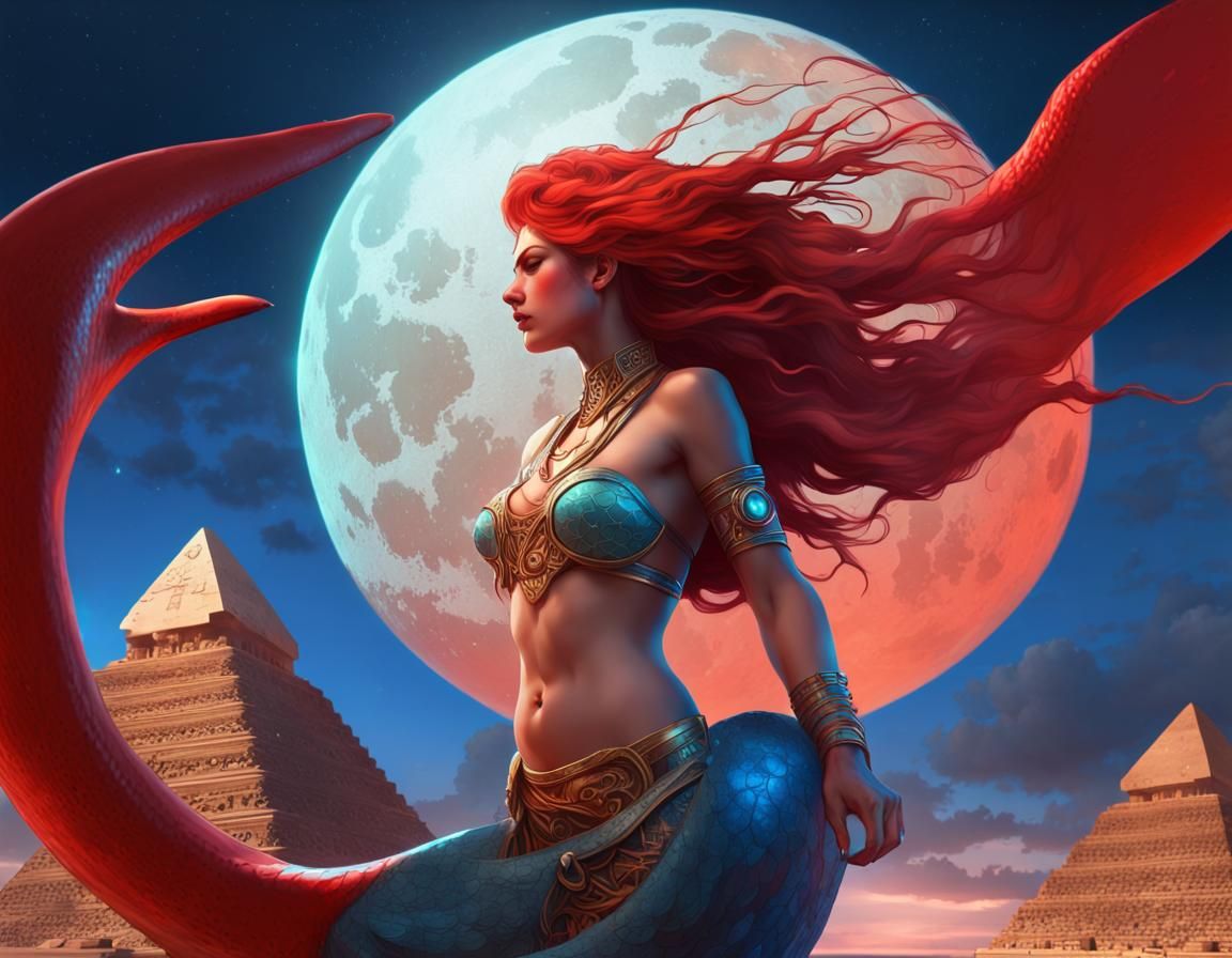 Red Whale Over Pyramids, Hyperdetailed Digital Art