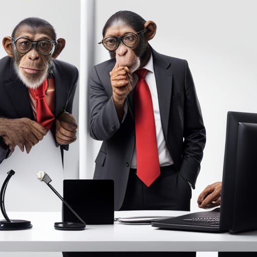 Chimpanzees Before Mirrors in a Promotional Render