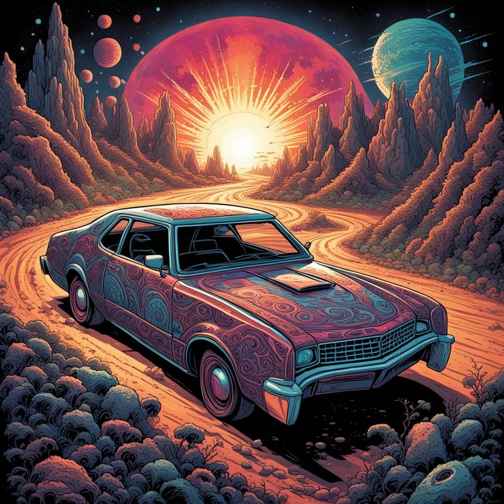 Psychedelic Car Contest Poster in Comic Book Style