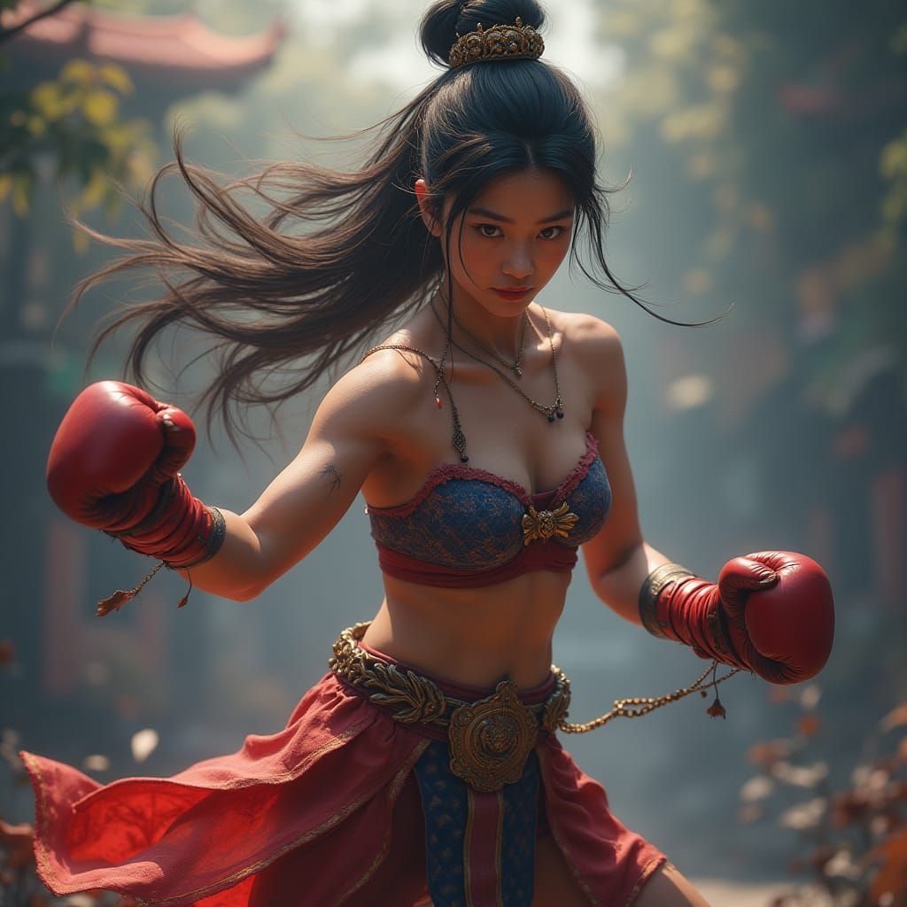 Detailed Muay Thai Fighter in Fantasy Art Style