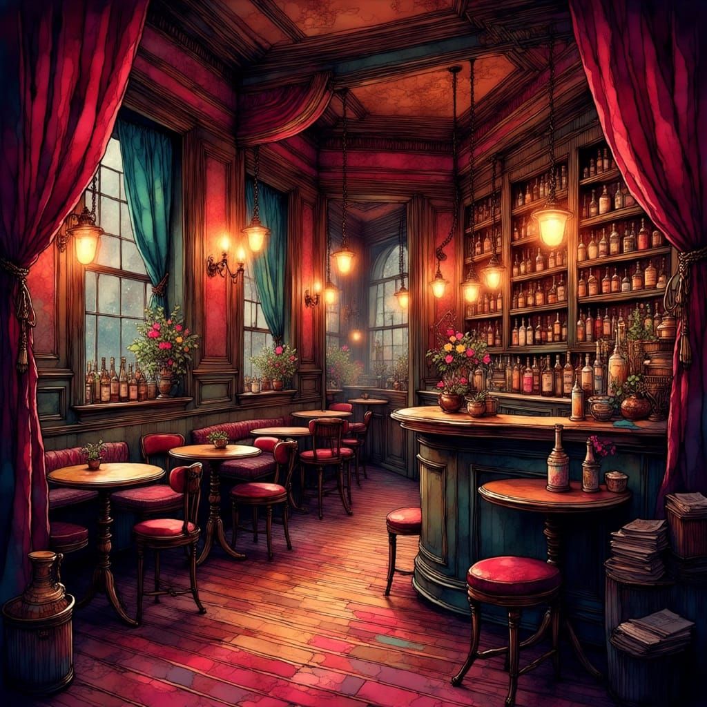 Vacant Jazz Club Interior in Detailed Matte Painting Style