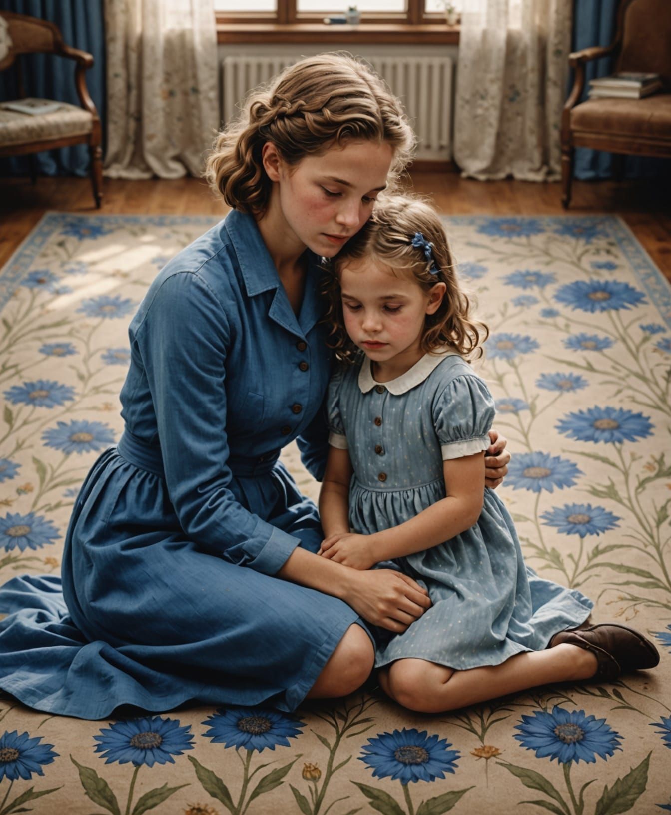 Sisters Sharing a Warm Moment in a Chilly Room