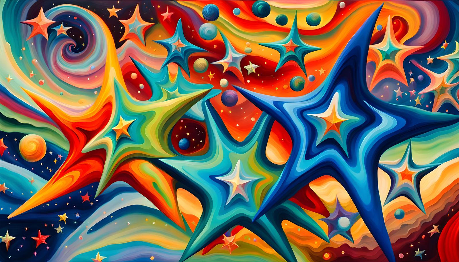 Swirling Stars Cluster in Impasto Vivid Colors