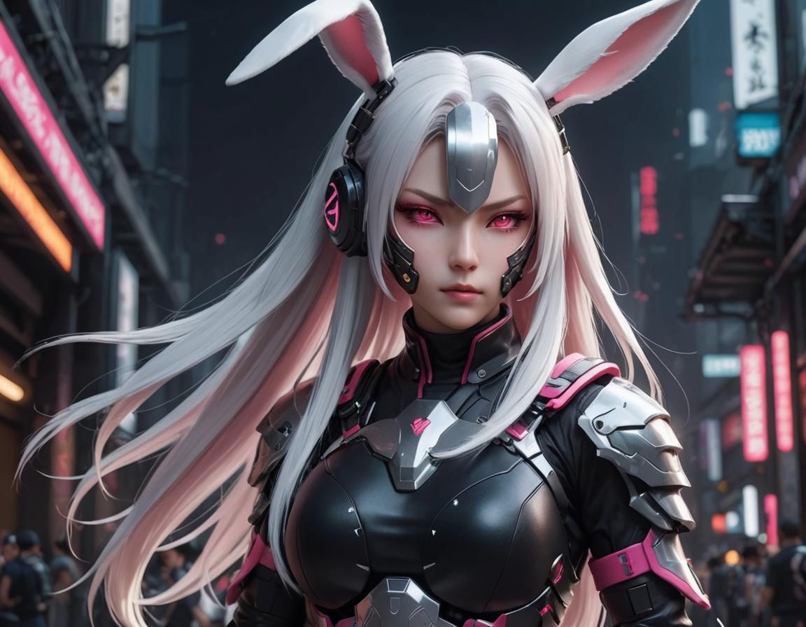 Cyborg Ninja Bunny Woman in 3D Anime Art