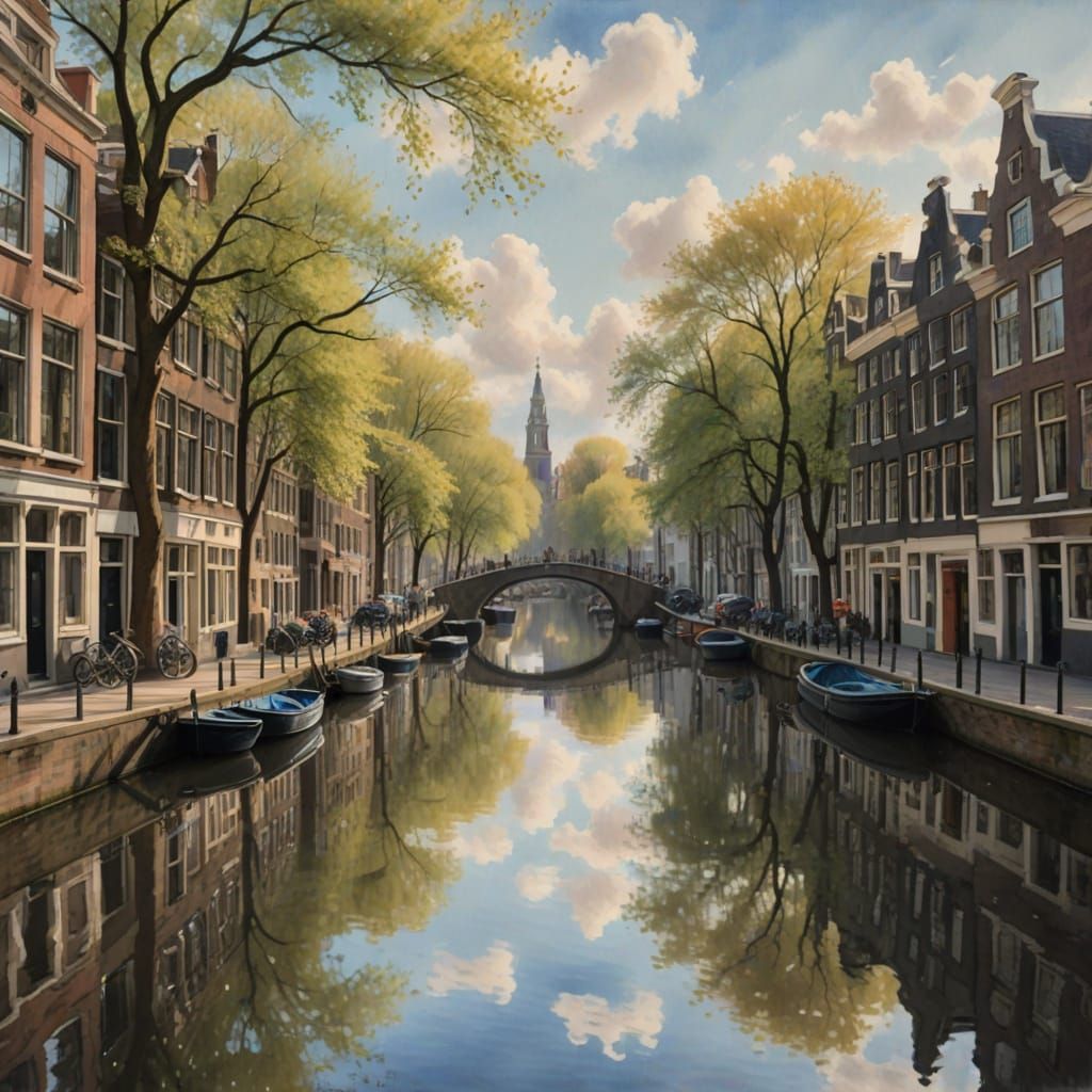 Amsterdam Street Scene in Dreamy Watercolors