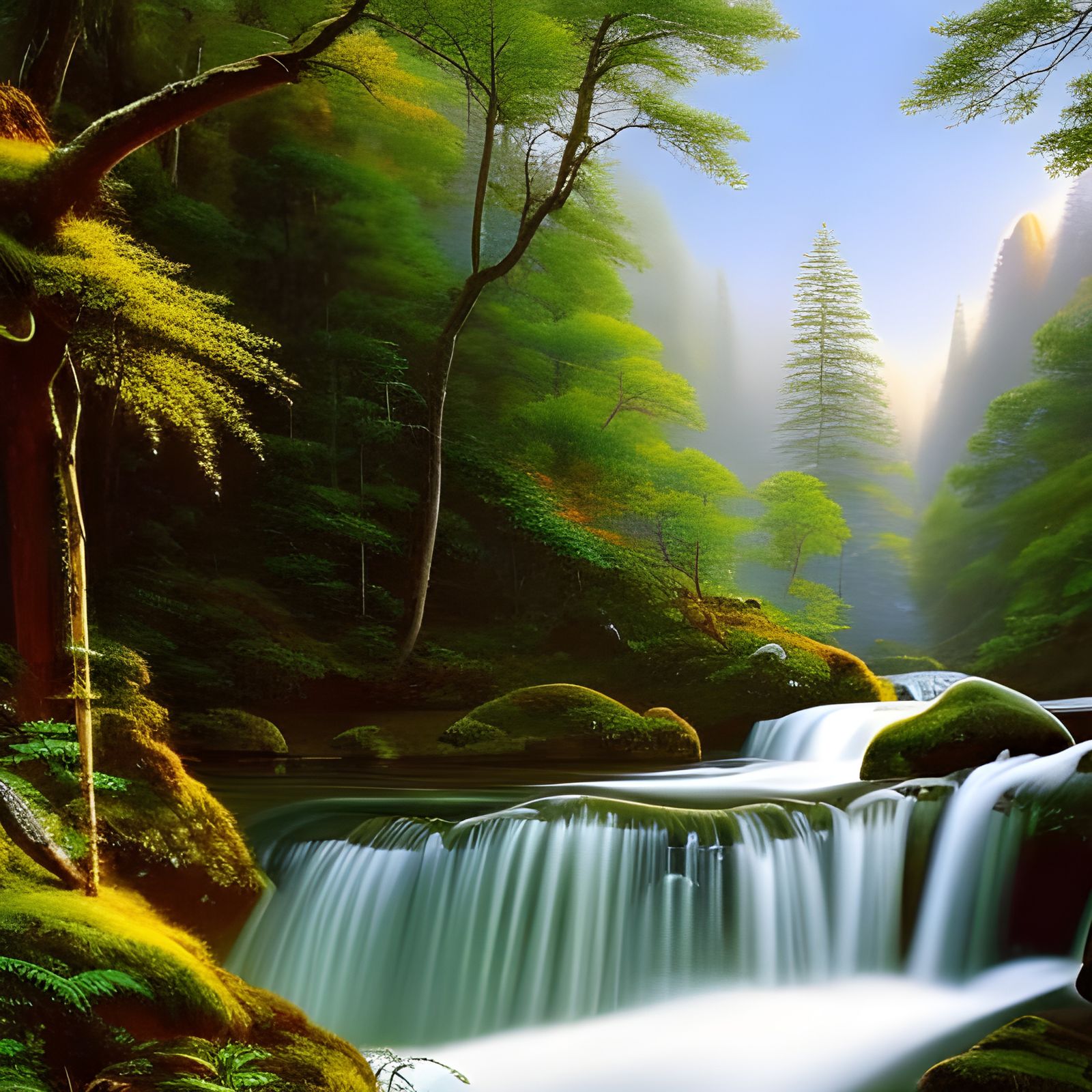 Lush Waterfall Scene in Pop Art Style