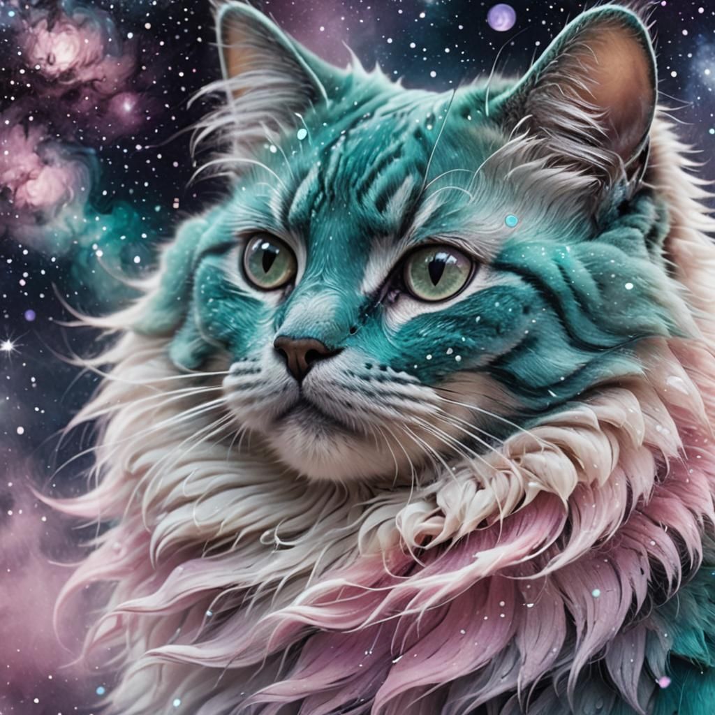 Teal and Purple Cloud Cat Dreamscape