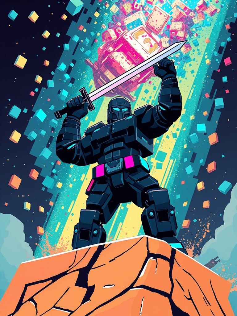 Pixel Art Humanoid Defends Against Meteor Swarm