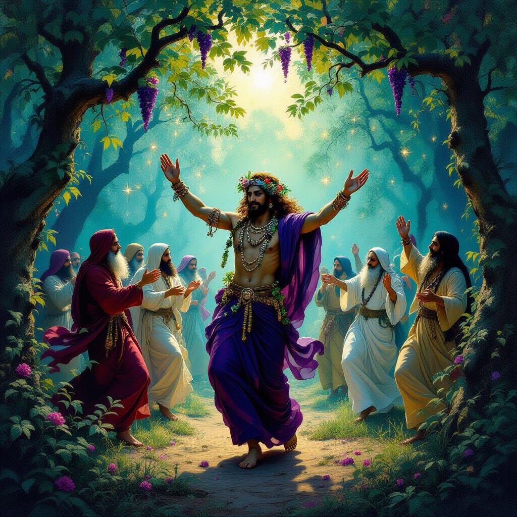 Dionysus Dances With Sufi Mystics in Enchanted Forest Oil Pa...