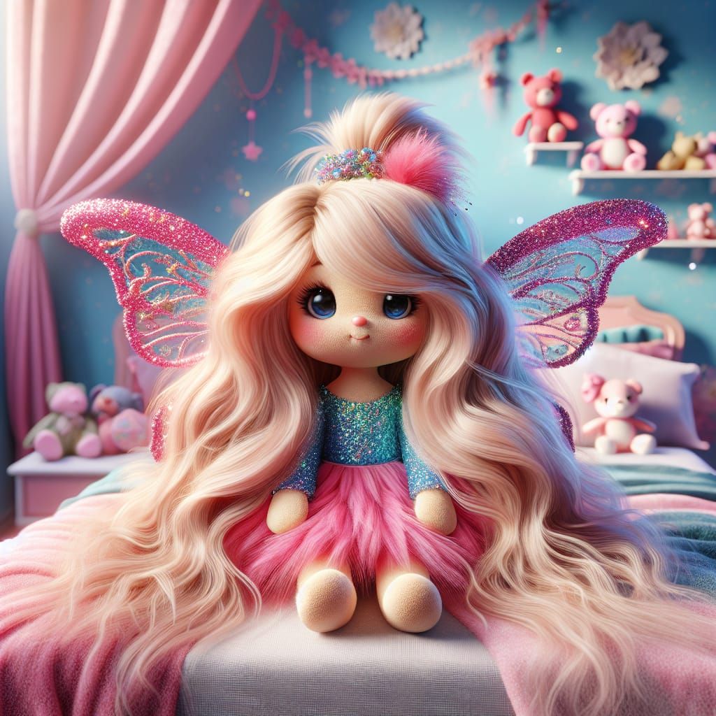 Cute Fairy Plushie in Enchanting Pink Bedroom