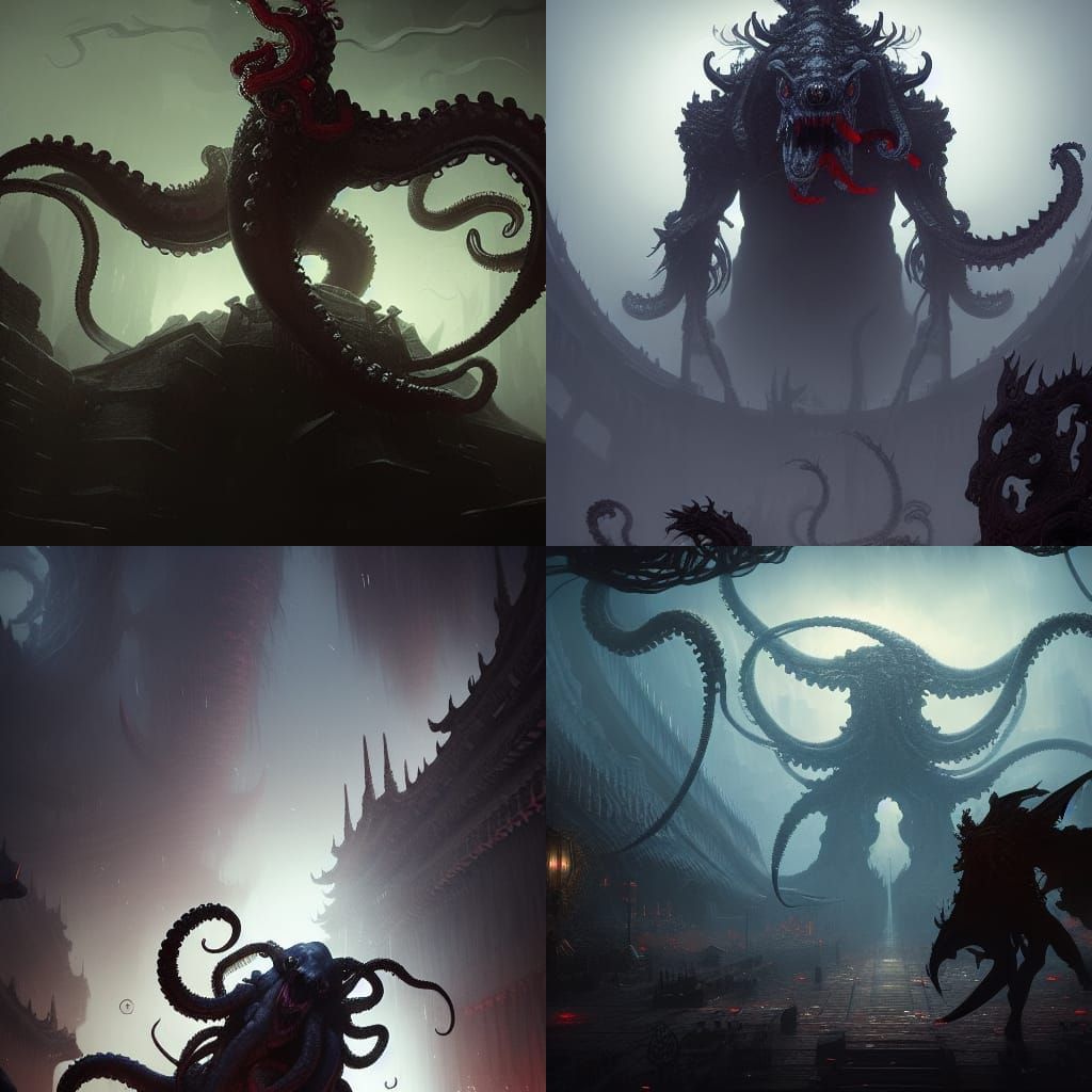 Tentacled Monster in China Ink: Dark Fantasy Art