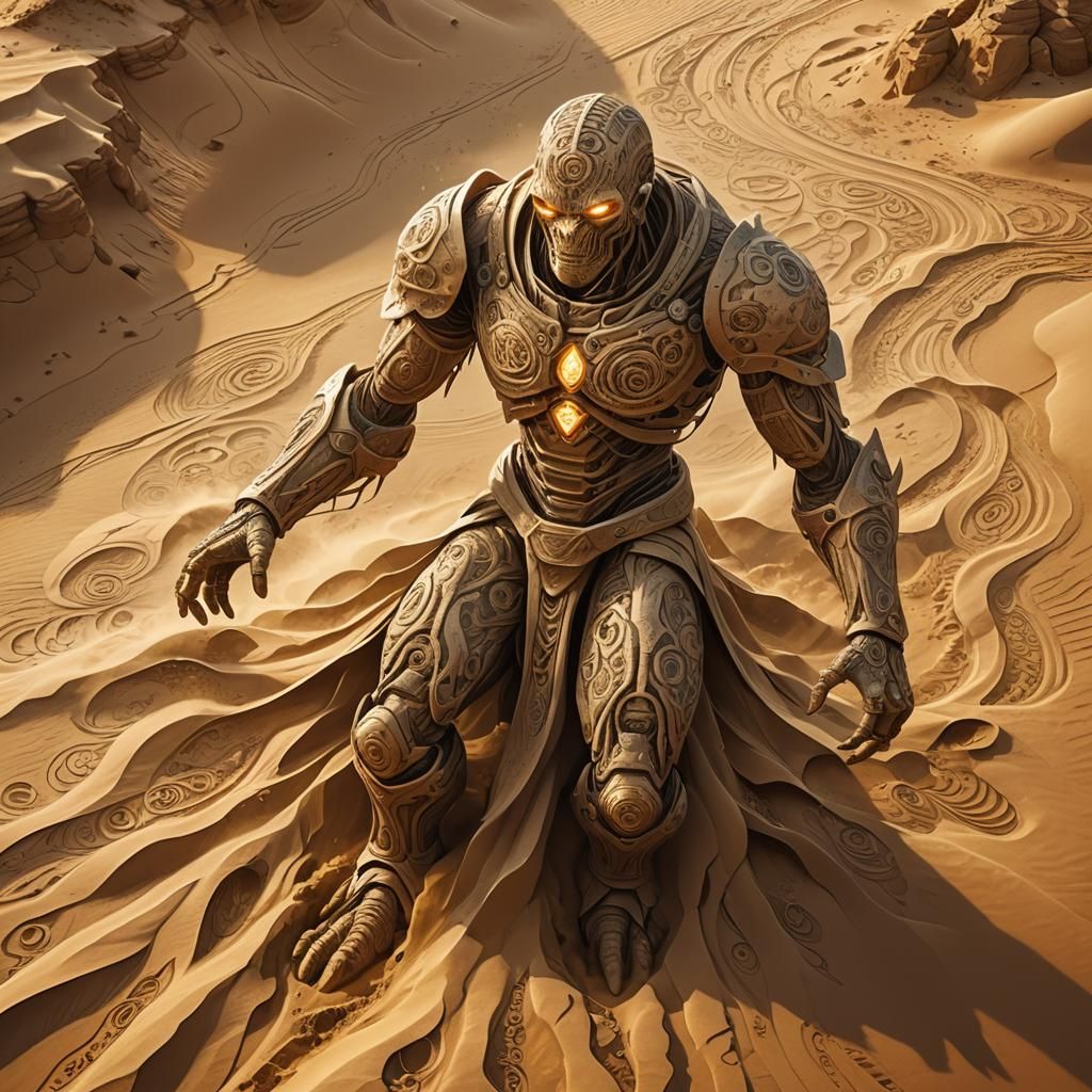 Sand Golem Rises: A Magic Realism Concept