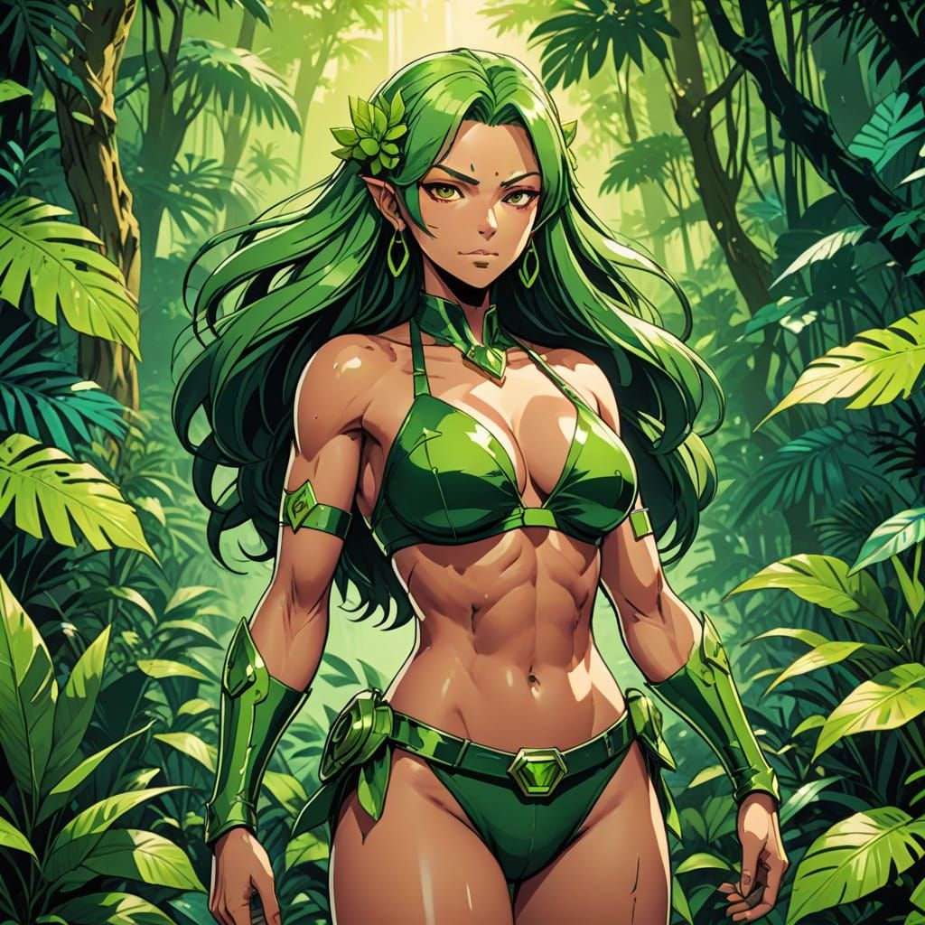 Ogre Woman in Emerald Jungle, Cel-Shaded Style