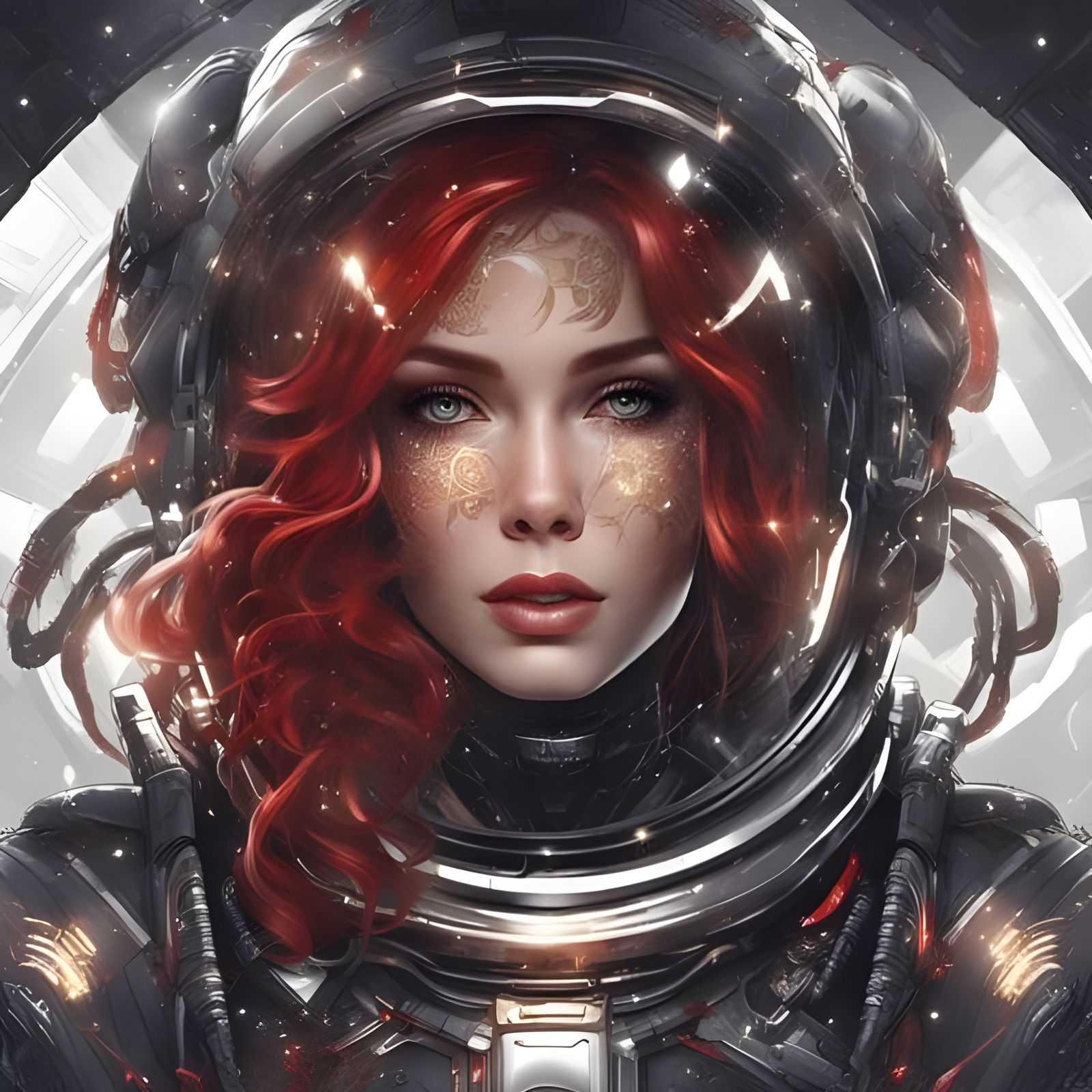 Hazel-Haired Astronaut with Silver Sparkles