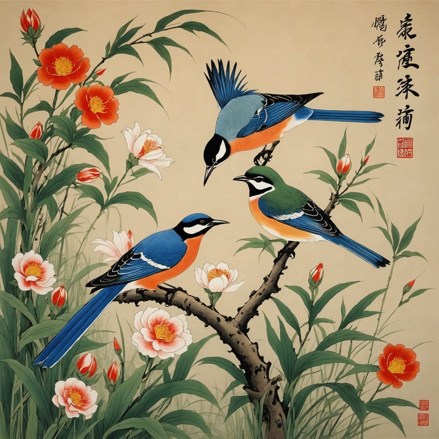 Exquisite Chinese Flower and Bird Painting