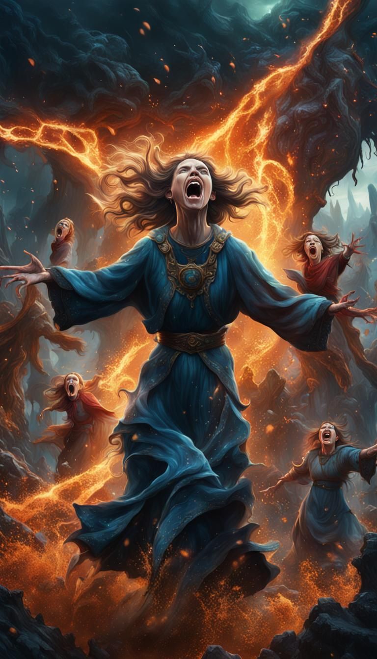 Frustrated Women Screaming: Detailed Matte Painting