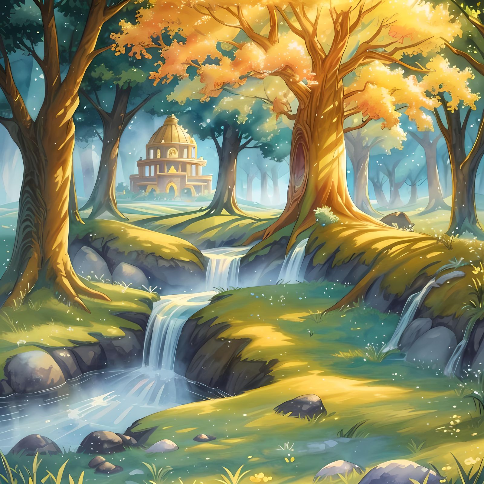 Golden Erdtree Watercolor Art: Fantasy Landscape