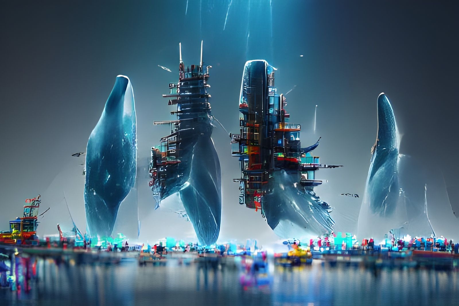 Cybernetic Whale Superstructures Rising from the Ocean