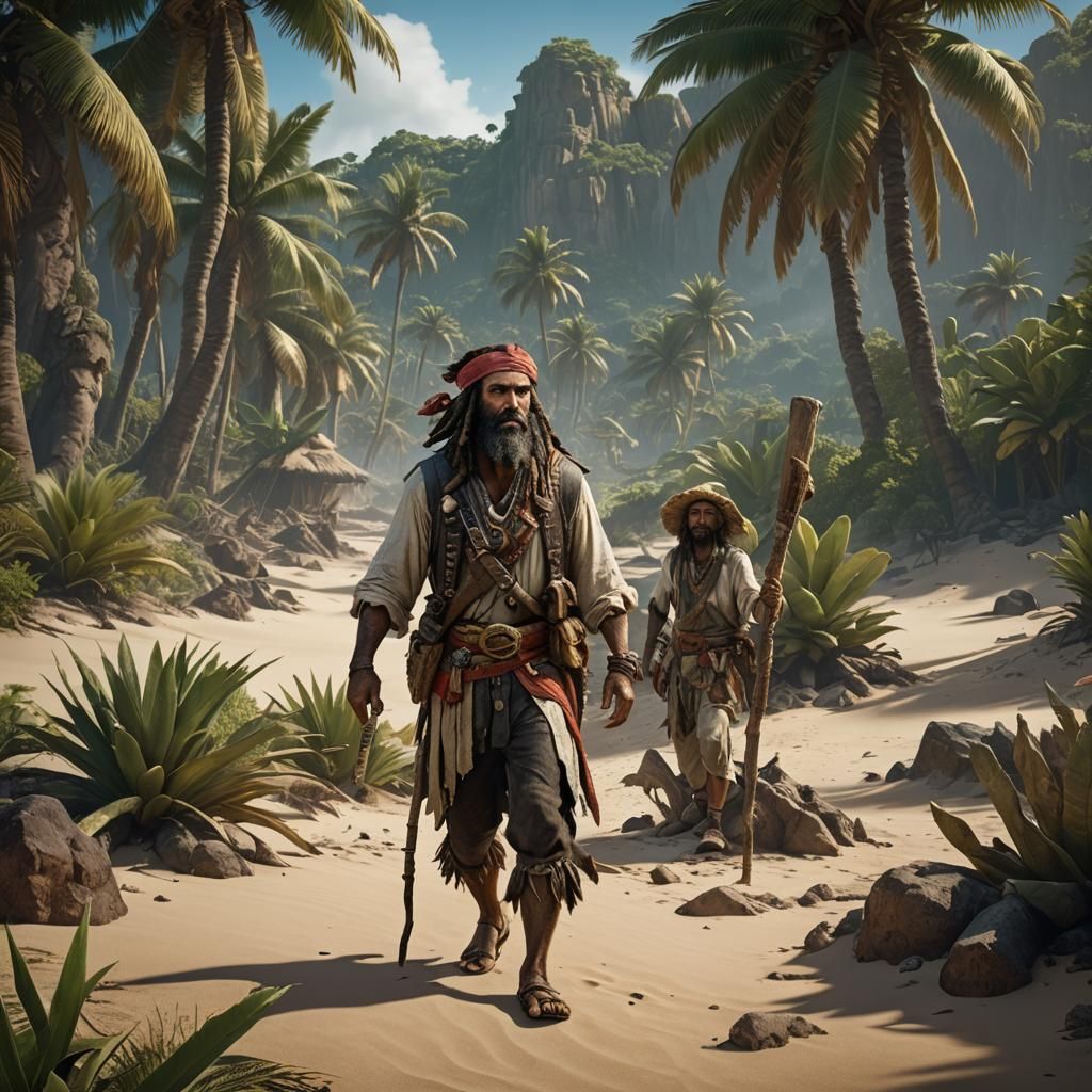 Robinson Crusoe Portrait on Desert Island