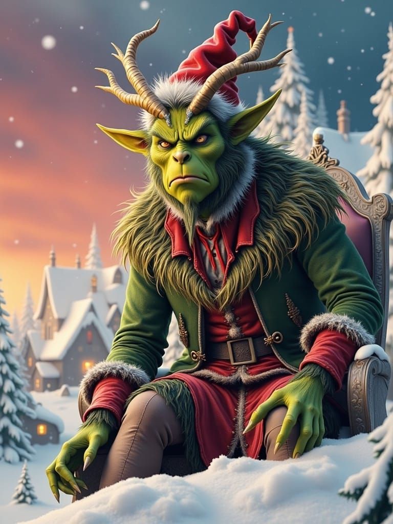 Krampus Sits Upon a Gloomy Christmas Throne