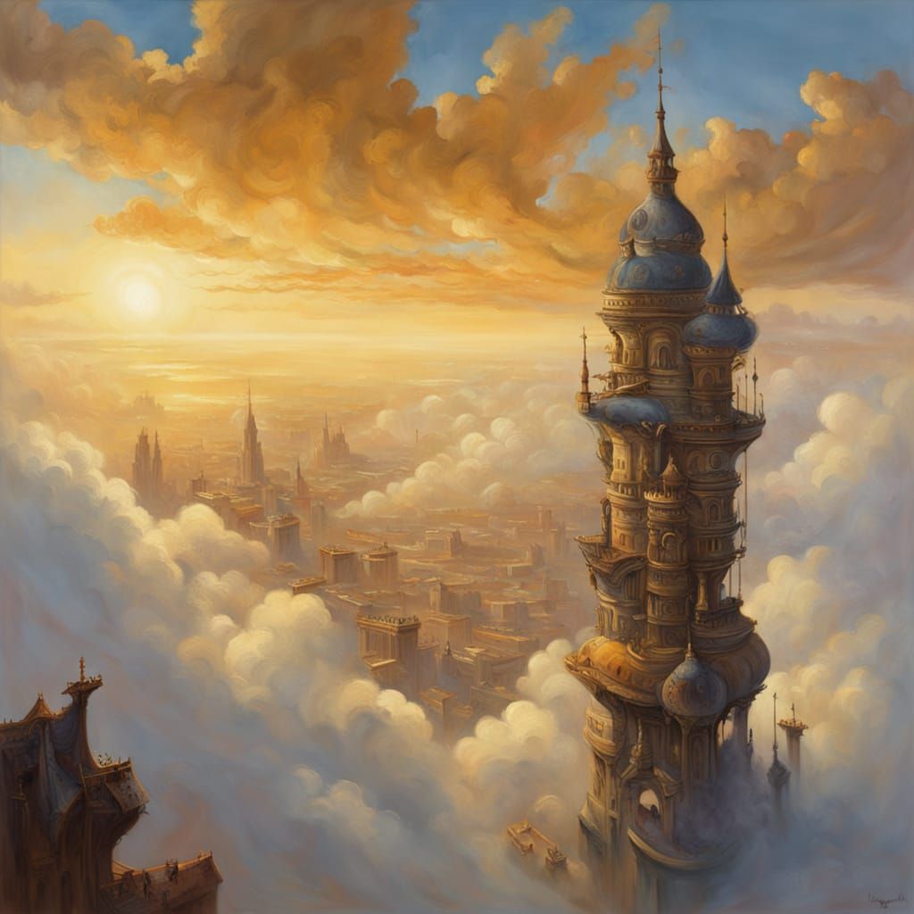 Floating Metropolis in Golden Light