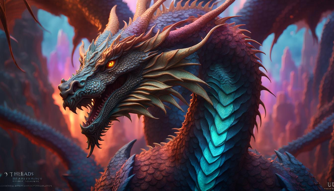 Prismatic Multi-Headed Dragon in Detailed Matte Painting